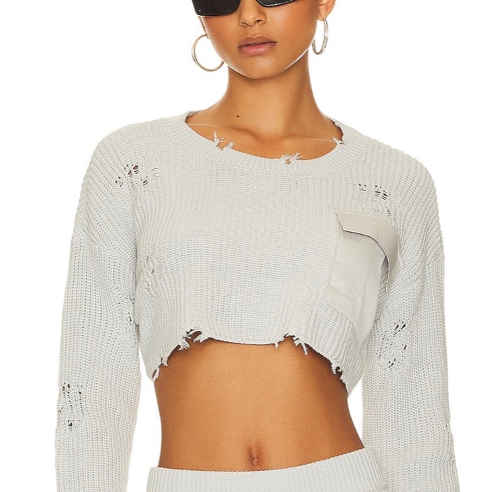 SER.O.YA Distressed Knit Sweater in Silver